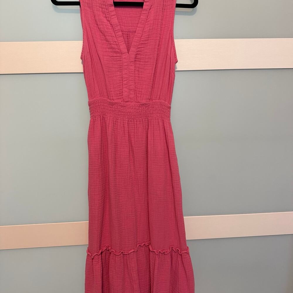Southern Tide Pink Sleeveless Gauze Midi Dress XS Smocked Waist Pockets